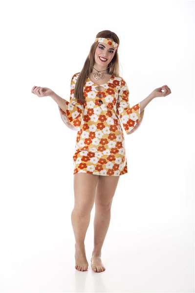 Creaciones Llopis - Costume adulte Hippie, robe à 3 trous, taille S, couleur orange