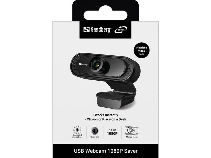 Sandberg USB Webcam 1080P Saver - Caméra Web HD avec Microphone Stéréo pour Réunions en Ligne, Fixation par Pince Sandberg USB Webcam 1080P Saver - Caméra Web HD avec Microphone Stéréo pour Réunions en Ligne, Fixation par Pince