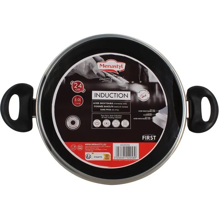 Menastyl 6020256 - Faitout en acier inoxydable 24 cm compatible tous feux dont induction
