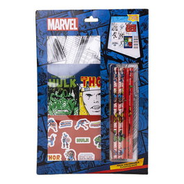 CERDÁ - Set de Papeterie à Colorier Avengers Marvel - Contient : Carnet A4, Carnet A5, 5 Crayons de Couleur, Autocollants - 21,5x32 cm