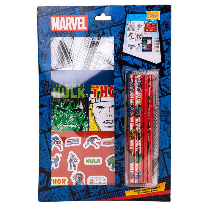 CERDÁ - Set de Papeterie à Colorier Avengers Marvel - Contient : Carnet A4, Carnet A5, 5 Crayons de Couleur, Autocollants - 21,5x32 cm CERDÁ - Set de Papeterie à Colorier Avengers Marvel - Contient : Carnet A4, Carnet A5, 5 Crayons de Couleur, Autocollants - 21,5x32 cm