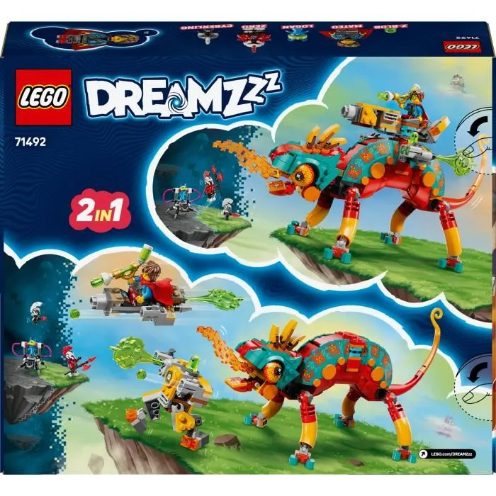Lego Dreamzzz 71492 - Le Caméléon Cracheur de Feu de Mateo - Jeu de Construction avec Figurines - Idée Cadeau Garçon 7 Ans et Plus - 443 Pièces