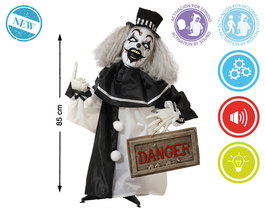Figurine Animatronique de Clown avec Panneau "Danger" et Détecteur de Mouvement 85 cm - Décoration Effrayante Halloween