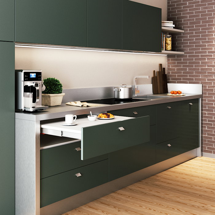 Emuca Coulisses de table télescopique Shot, Aluminium, Inox anodisé