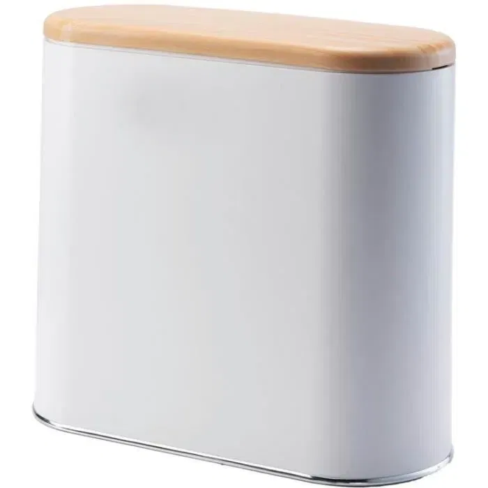 Kitchen Move Poubelle de Salle de Bain Étanche Touch Aldo 10 L - Ouverture par Pression - Couleur Bois et Blanc - 34.2x16.1x31 cm
