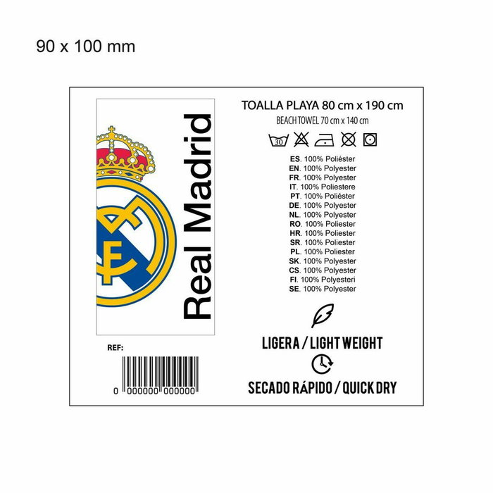 Cerdá Serviette de plage Real Madrid C.F. Blanc