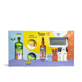 Tresky & Friends Trousse de Nettoyage pour Animaux 5 Pièces : Shampoing, Parfum, Baume pour Pattes, Brosse et Jouet