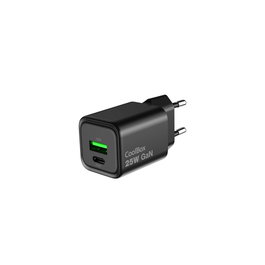 Coolbox Chargeur Mural USB 25W GaN avec ports USB-C et USB-A Noir
