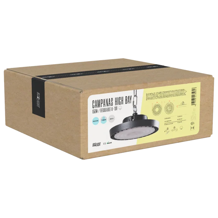 BX3 LIGHT Campana High Bay LED 150W IP65 6000K 120° pour Grandes Hauteurs et Espaces Industriels - Réf. BX3-HVB150W-N2-CW
