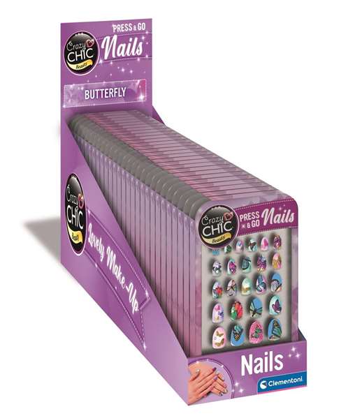 Clementoni Kit de Ongles Adhésives Press & Go Butterfly - Inclus Outil et Ongles Décoratives - À Partir de 6 Ans
