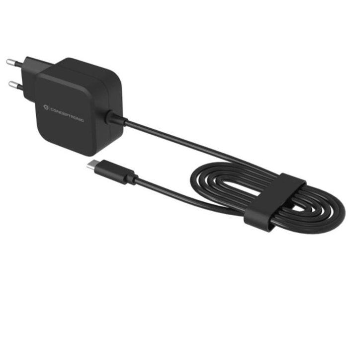 Conceptronic OZUL04BE Chargeur Murale USB-C PD 67W GaN avec Câble Intégré, Technologie Power Delivery 3.0 et PPS, Protection Surintensité, Noir