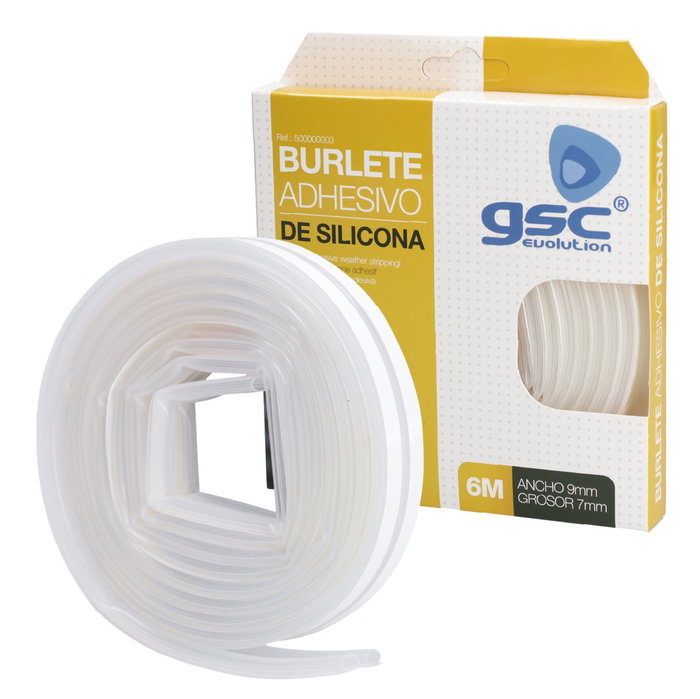 Burlete de silicona adhesivo 9mm 6M Transparente Burlete de silicona adhesivo 9mm 6M Transparente