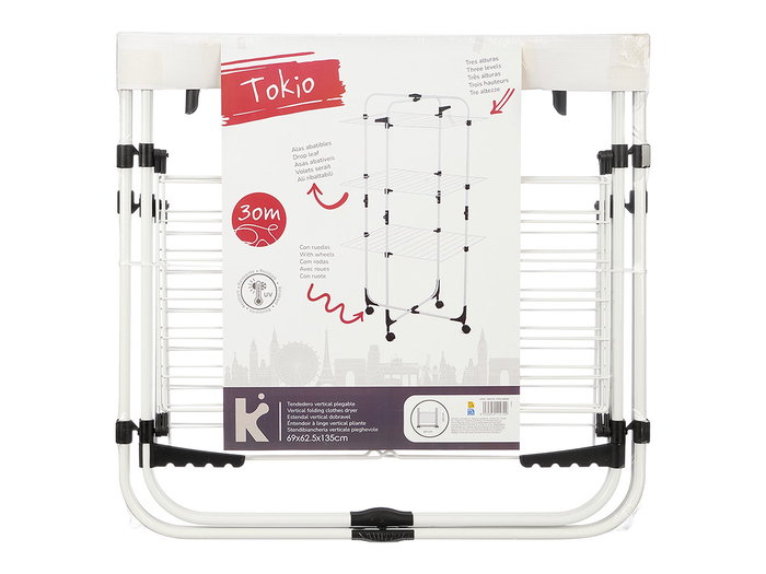 Arte Regal Tendedero Vertical Plegable avec Rouleaux 30 m 135x69x62 cm Blanc Noir (Set de 4)