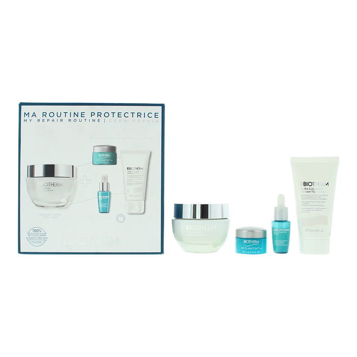 Biotherm - Coffret Soins Visage Anti-Âge - Sérum Life Plankton Elixir 7 ml, Crème Yeux 5 ml, Crème Cera Repair 50 ml, Nettoyant Moussant 50 ml