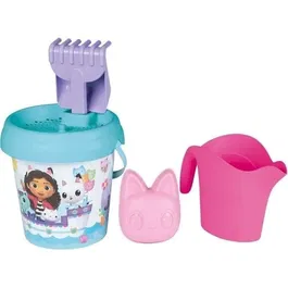 Smoby - Seau de plage Gabby et la maison magique avec tamis, râteau, pelle, arrosoir et moule à sable - 17 cm - En plastique recyclé - À partir de 18 mois