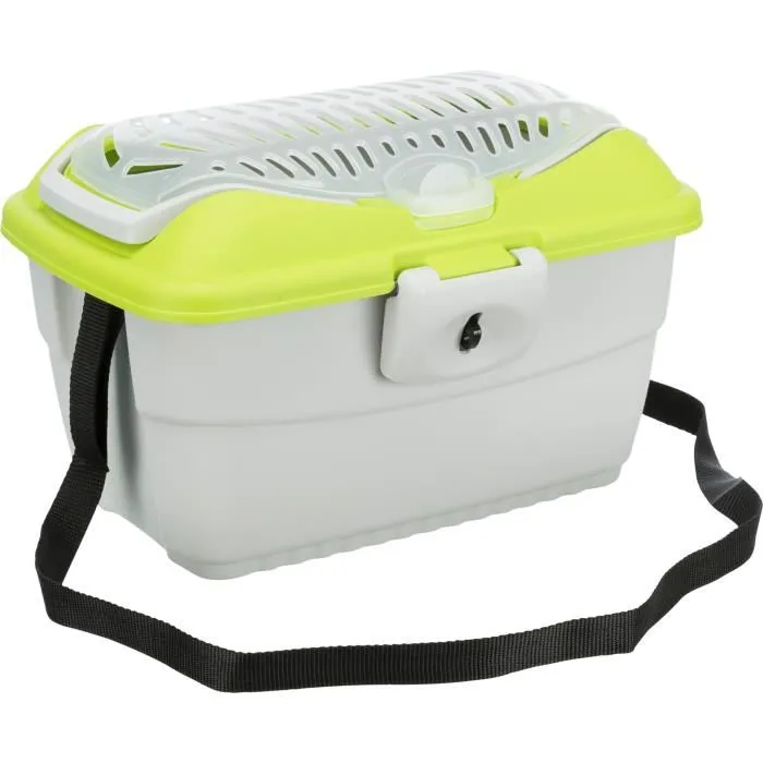 Trixie Transporteur Mini-Capri pour petits rongeurs et lapins, boîte de transport ventilée 40 x 22 x 30 cm, gris clair/vert, avec poignées et bandoulière