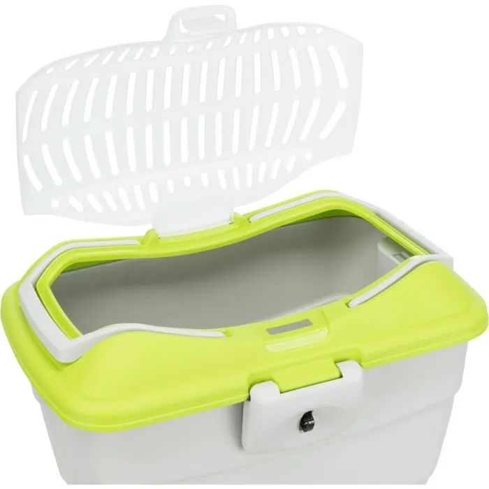Trixie Transporteur Mini-Capri pour petits rongeurs et lapins, boîte de transport ventilée 40 x 22 x 30 cm, gris clair/vert, avec poignées et bandoulière
