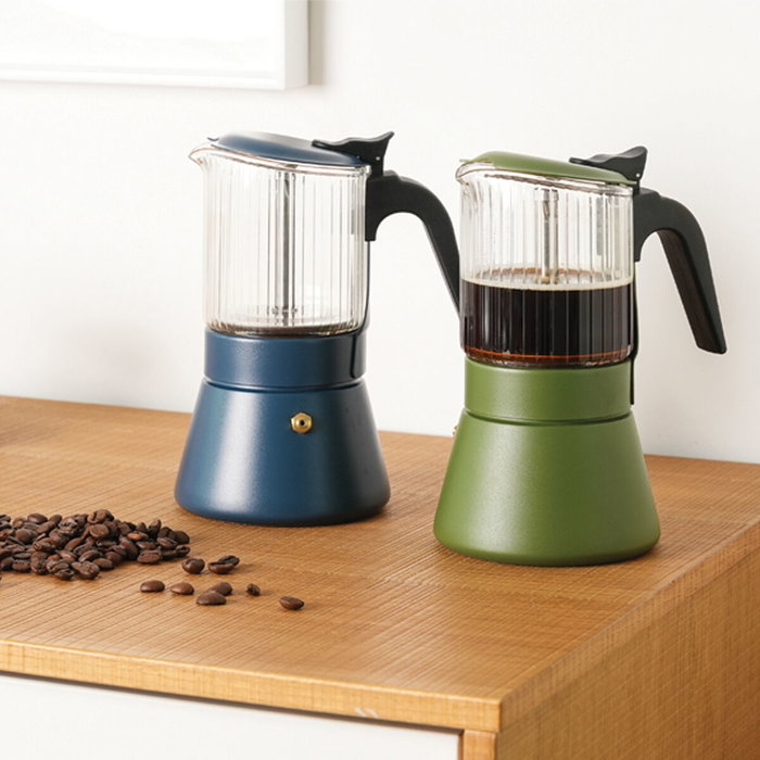 Inoxibar Cafetière italienne Bleu 9 tasses en verre borosilicaté, compatible induction avec soupape de sécurité
