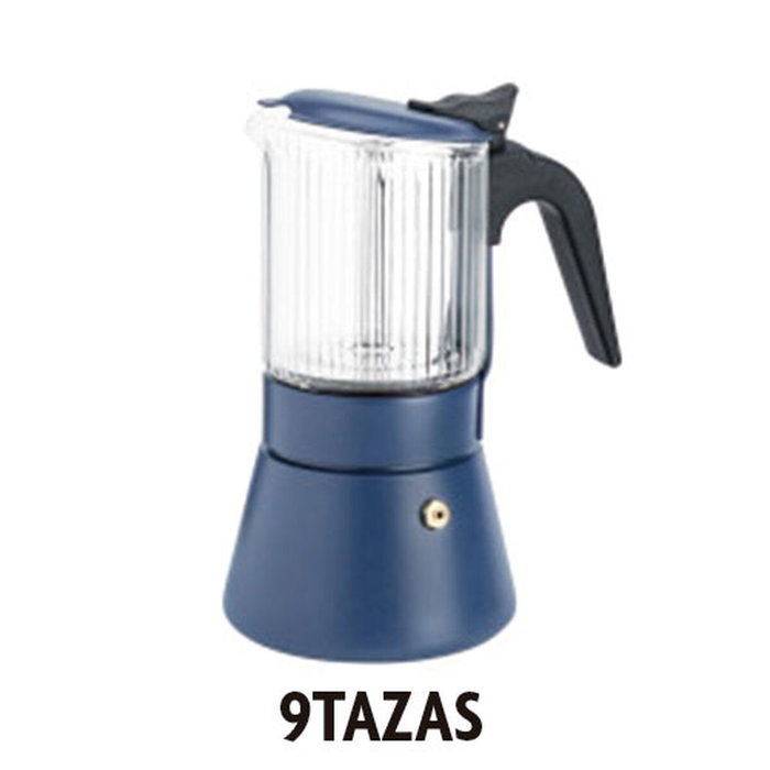 Inoxibar Cafetière italienne Bleu 9 tasses en verre borosilicaté, compatible induction avec soupape de sécurité
