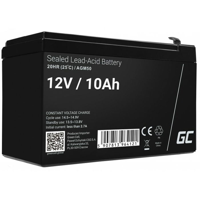 Green Cell AGM50 - Batterie AGM 12V 10Ah (10000 mAh) - Noir - Batterie de rechange VRLA AGM Green Cell AGM50 - Batterie AGM 12V 10Ah (10000 mAh) - Noir - Batterie de rechange VRLA AGM