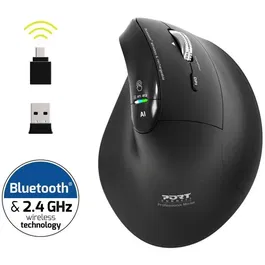 Port Designs Souris sans fil ergonomique 910204 ERGO AUDITOR - Bluetooth & 2.4 GHz - Rechargeable USB-C - Noir - 4800 DPI - 6 boutons