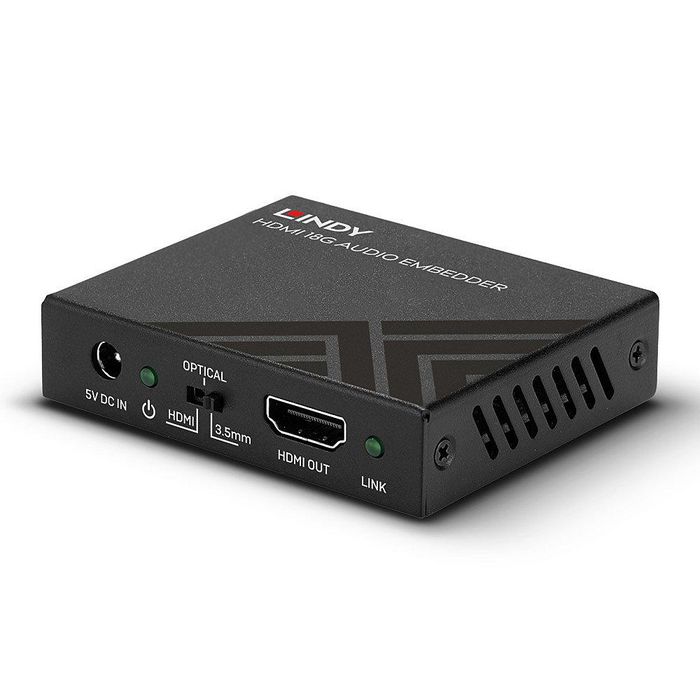 Lindy Injecteur Audio HDMI 18G - Intégration TosLink/3.5mm vers HDMI, 4K UHD HDR 60Hz, Dolby Digital 5.1, HDCP 2.2