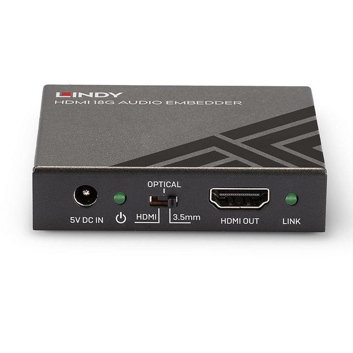 Lindy Injecteur Audio HDMI 18G - Intégration TosLink/3.5mm vers HDMI, 4K UHD HDR 60Hz, Dolby Digital 5.1, HDCP 2.2