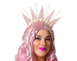 Diadema couronne de princesse sirène rose brillant avec coquillages et perles, accessoire déguisement marin et fantastique