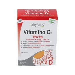 PHYSALIS Vitamine D3 Forte 100 gélules, complément alimentaire pour os et système immunitaire