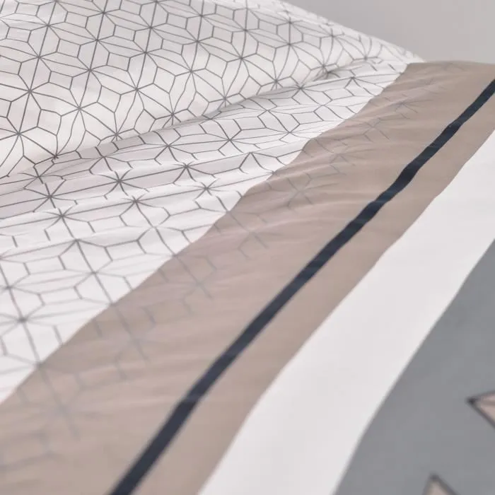 Today - Parure de lit 2 personnes 240x200 cm - Coton 57 fils - Housse de couette et 2 taies 63x71 cm - Motifs beige, noir et blanc - Lavable machine
