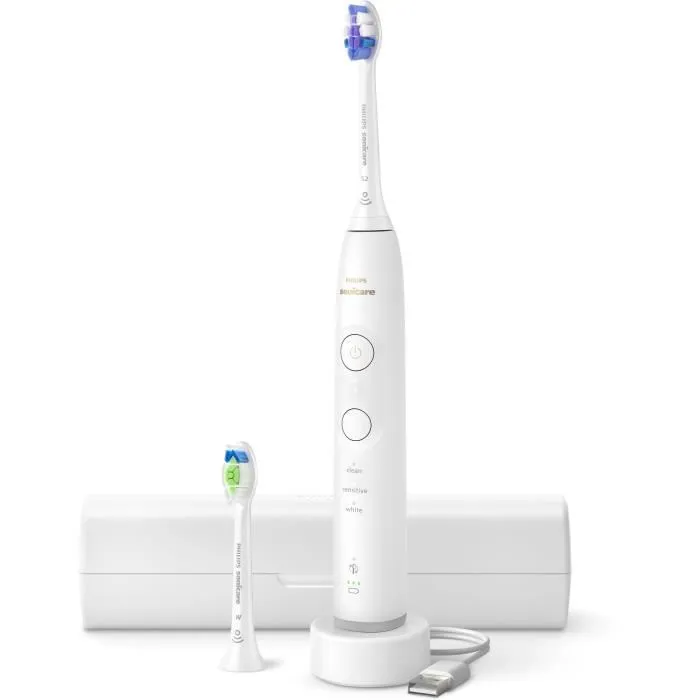 Philips HX7410/02 Sonicare Brosse à dents électrique série 6500 Blanc - Technologie Sonicare avec 3 modes, Bluetooth, capteur de pression, étui de voyage et 2 têtes de brosse
