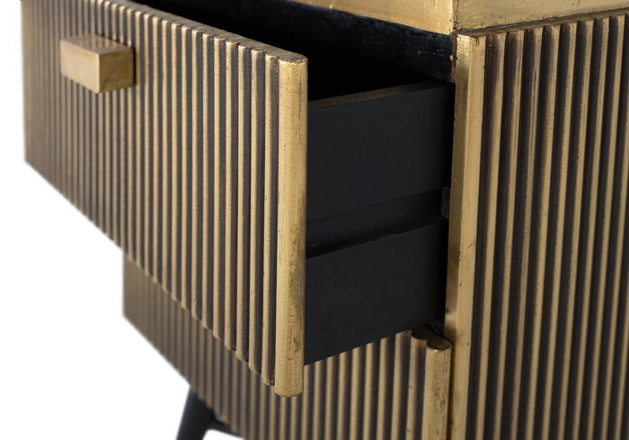 GINER Y COLOMER - Table de chevet 2 tiroirs artisanale en bois de manguier et marbre avec finition bronze - 50x40x60 cm