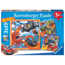 RAVENSBURGER Puzzle Hot Wheels pour Enfants 3x49 Pièces - Taille 21x21 cm - Dès 5 Ans