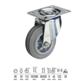 WOLFPACK LINEA PROFESIONAL Rueda Industrial Goma Gris Placa 80mm