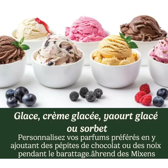 Cuisinart ICE21E Sorbetière électrique 1.4 L, préparation rapide 20 min, crème glacée, sorbet, yaourt glacé maison, 35 W