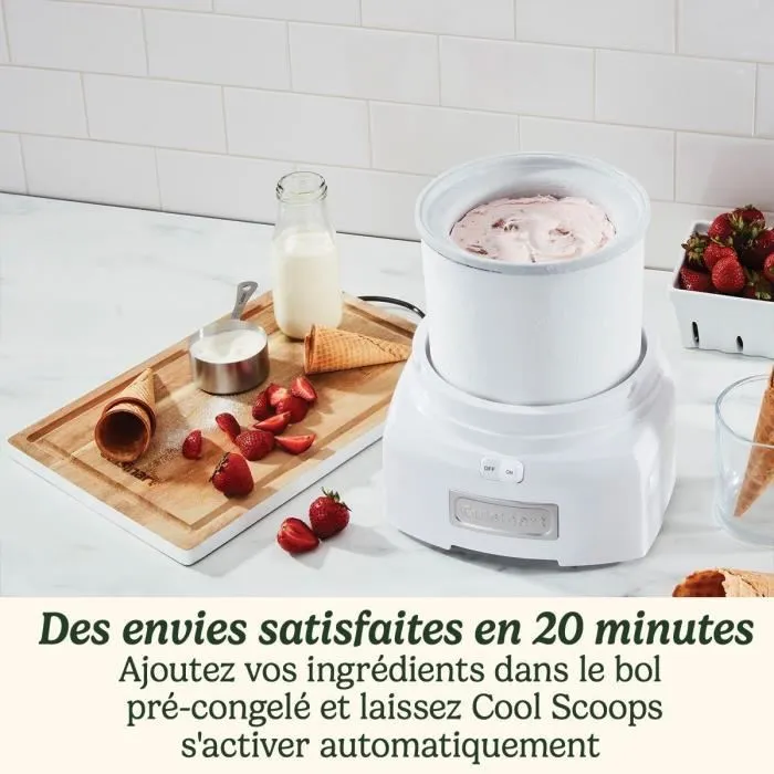 Cuisinart ICE21E Sorbetière électrique 1.4 L, préparation rapide 20 min, crème glacée, sorbet, yaourt glacé maison, 35 W