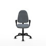 Chaise de bureau Algarra avec mécanisme de contact permanent de base, recouverte de tissu gris. Équipée d'une base en polyamide noir, d'accoudoirs fixes et de roulettes pour parquet.