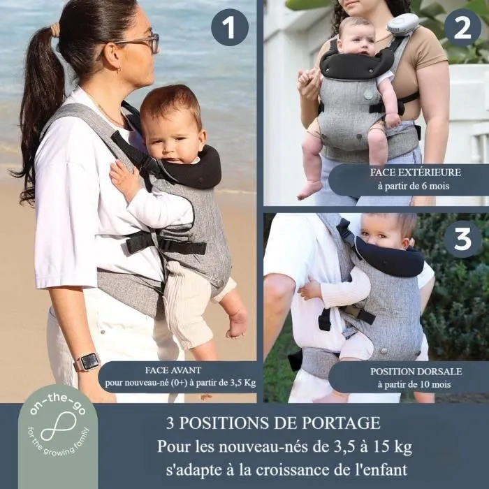 Dreambaby Journey - Porte-bébé ajustable 3 en 1 - Portage physiologique pour nouveau-né à 15 kg - Support ergonomique des hanches - Couleur grise