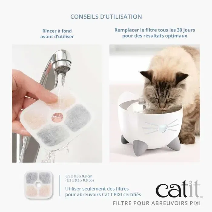 CATIT CATIT 3 Filtres pour Fontaines à Eau PIXI - Filtre à Eau Purificateur pour Chats - 3 Étapes de Filtration pour Débris, Intérieur