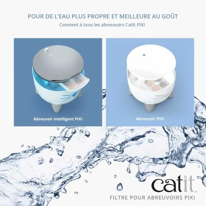 CATIT CATIT 3 Filtres pour Fontaines à Eau PIXI - Filtre à Eau Purificateur pour Chats - 3 Étapes de Filtration pour Débris, Intérieur