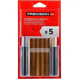 Powertrac Kit de Réparation Pneus Tubeless - 5 Mèches Auto-vulcanisantes et 2 Outils de Pose - PRECISION STEEL