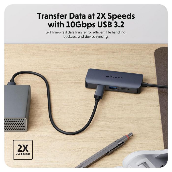 Hyper Hub USB-C vers 1x USB-A, 2x USB-C et 1x HDMI 4K 60Hz - Power Delivery 100W, 10 Gbps, portable pour Mac, PC, Chromebook