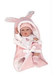 Muñecas Arias Muñeca Elegance 30 cm - Poupée naissance rose avec sac de couchage, corps en vinyle, fille