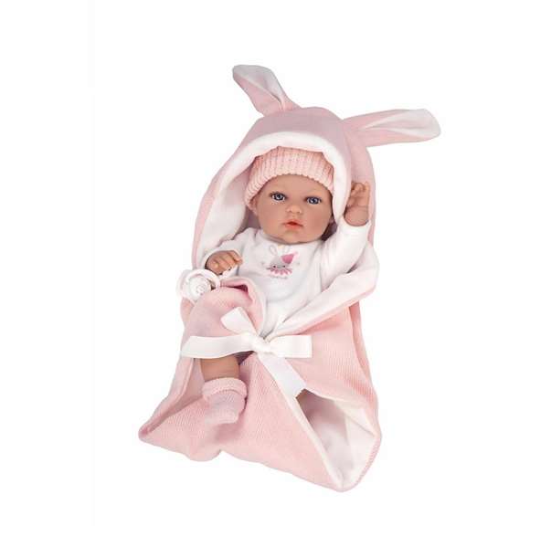 Muñecas Arias Muñeca Elegance 30 cm - Poupée naissance rose avec sac de couchage, corps en vinyle, fille