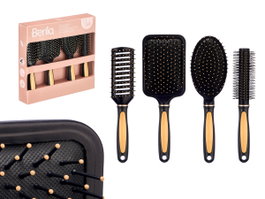 BERILO Set de 4 brosses poils noirs finition bambou
