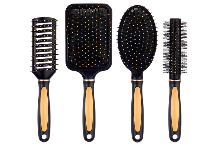 BERILO Set de 4 brosses poils noirs finition bambou