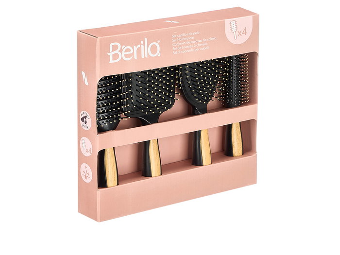 BERILO Set de 4 brosses poils noirs finition bambou