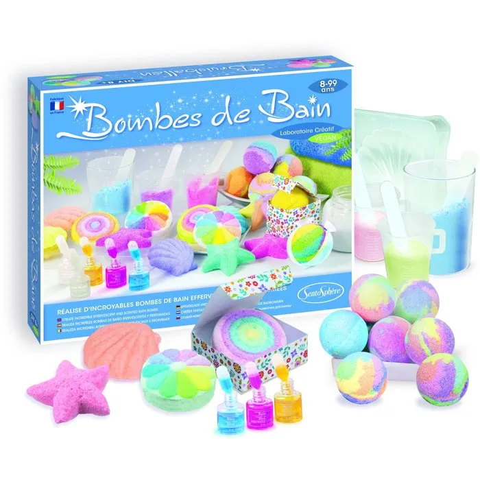 Sentosphere - Coffret d'activité créative pour fabriquer ses bombes de bain et galets effervescents DIY - Formes variées - À partir de 8 ans