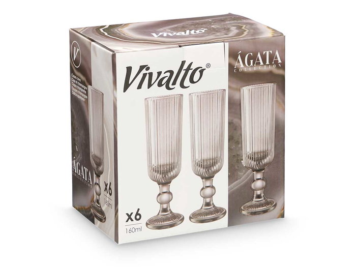 Vivalto Verre à vin Cava gris rayures 160 ml en verre 6x18x6 cm (Set de 24)