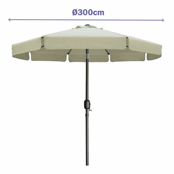 Marbueno Parasol Acier 8 Bâtons D300 cm Polyester Beige Jardin, Piscine, Terrasse